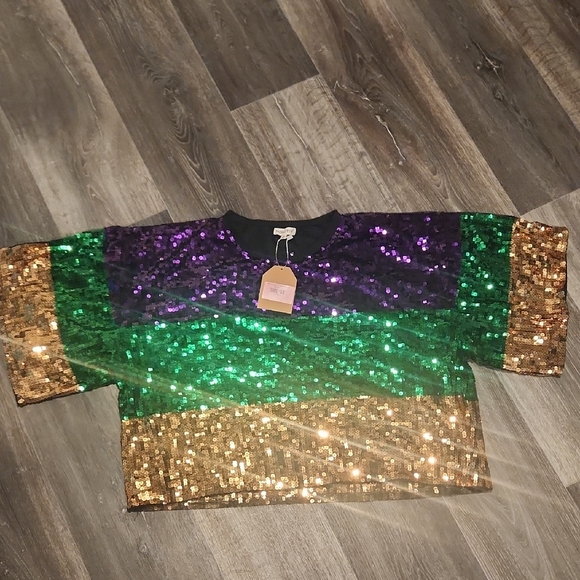 NWT 3XL BY MAINSTRIP MARDI GRAS SEQUIN TOP - Picture 1 of 7